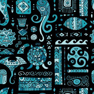 Tasarımınız için el yapımı etnik bir süs. Polinezya tarzı, kusursuz desen