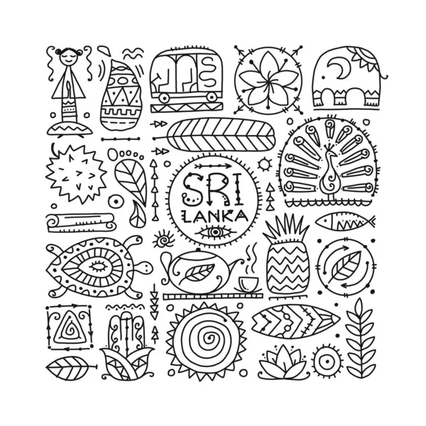 スリランカ旅行、アートの背景。あなたのデザインのための部族要素 — ストックベクタ