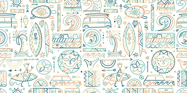 Surfing seamless pattern. Tribal elements for your design — Stock Vector