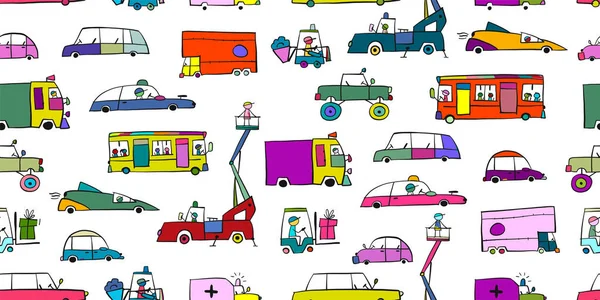 Baby toy cars collection, seamless pattern for fabric design — Stock Vector