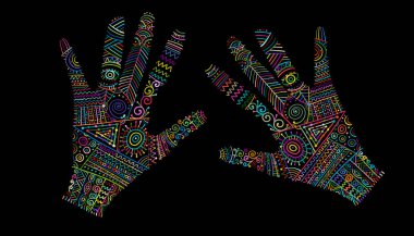 Süslü eller, boho tarzı. Tasarımınız için çizim