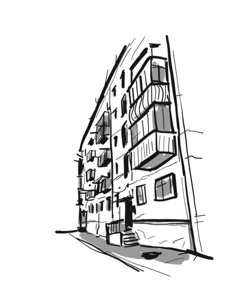 Ancien immeuble d'appartements, croquis pour votre design — Image vectorielle