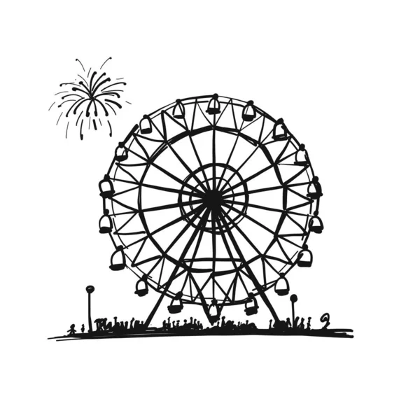 Ferris wheel, sketch for your design — Stock Vector