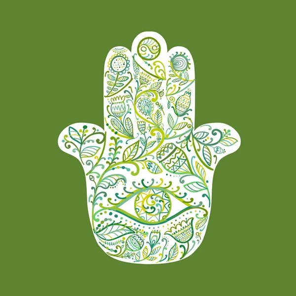 Indian ornate hand Hamsa, symbol. — Stock Vector