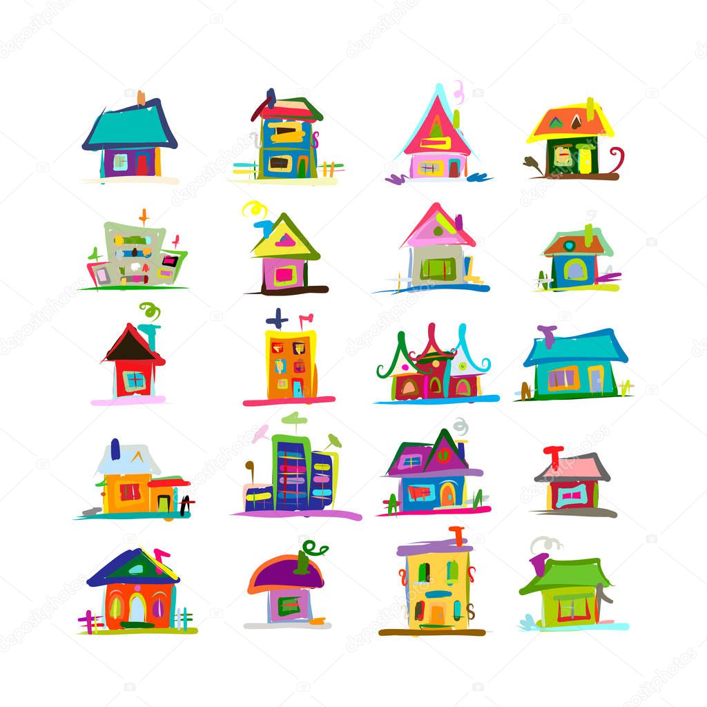 Sketch of art houses for your design. Vector illustration