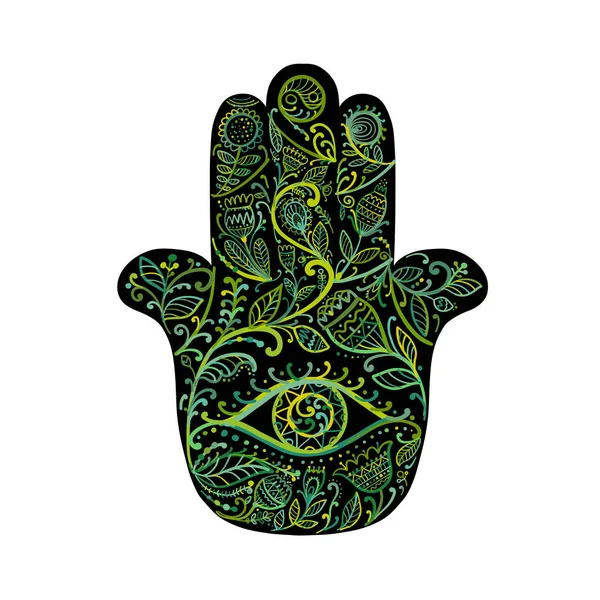 Indiase sierlijke hand Hamsa, symbool. — Stockvector