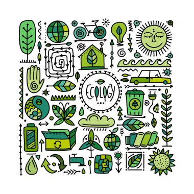 Ekoloji simgeleri ayarlandı. Küresel çevre ve geri dönüşüm