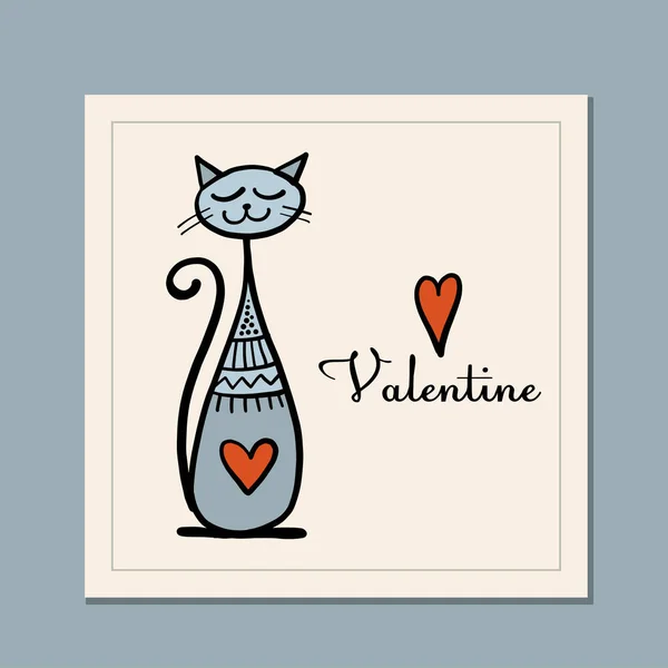 Diseño de tarjetas de felicitación del día de San Valentín. Gato enamorado — Vector de stock