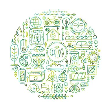 Ekoloji simgeleri ayarlandı. Küresel çevre ve geri dönüşüm