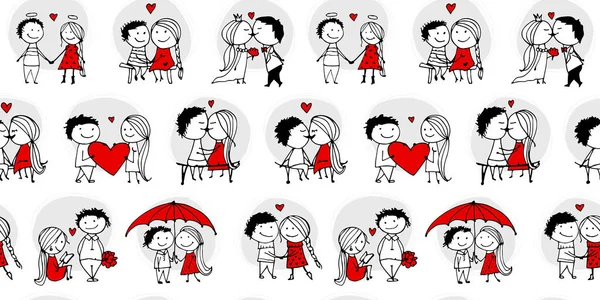 愛のキスでカップル,あなたのデザインのためのバレンタインシームレスパターン — ストックベクタ