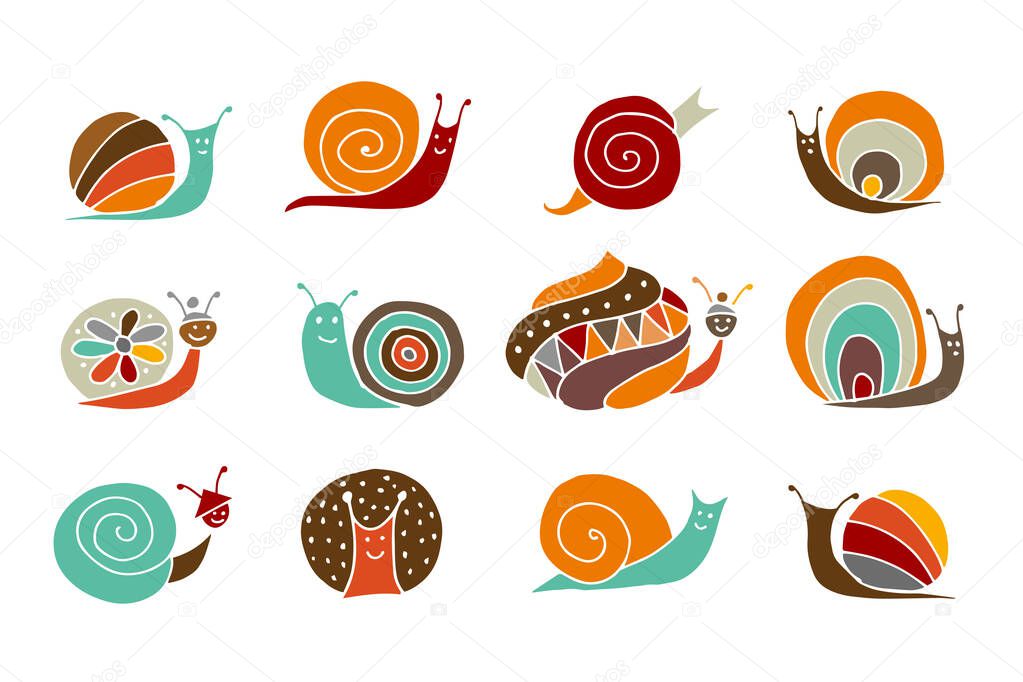 Funny snail logo for your design. Vector illustration