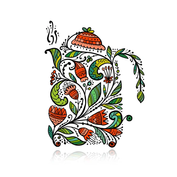Diseño de la tetera floral — Archivo Imágenes Vectoriales