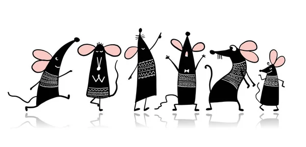 Legrační rodina myší, symbol 2020 roku. Nápis pro návrh — Stockový vektor