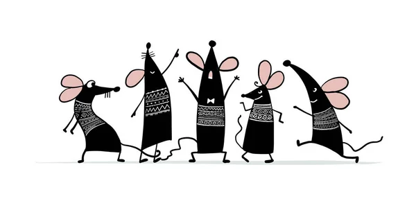 Divertida familia de ratones, símbolo de 2020 año. Banner para su diseño — Vector de stock
