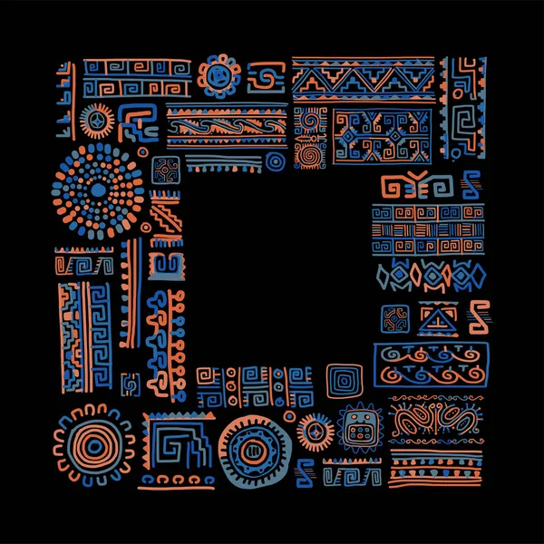 Disegno di cornice ornamentale etnico fatto a mano con posto per il tuo testo — Vettoriale Stock