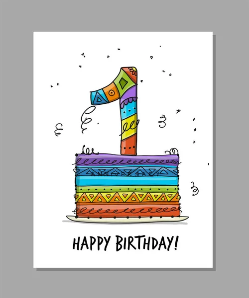 Celebración del 1º aniversario. Plantilla de tarjeta de felicitación, Número en pastel — Archivo Imágenes Vectoriales