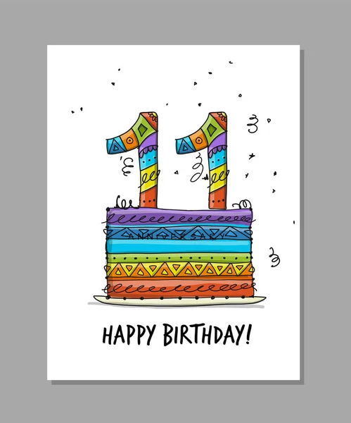 11th anniversary celebration. Greeting card template — Stock Vector