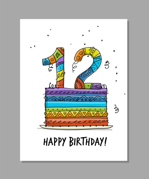 Celebración del 12 aniversario. Tarjeta de felicitación plantilla — Vector de stock