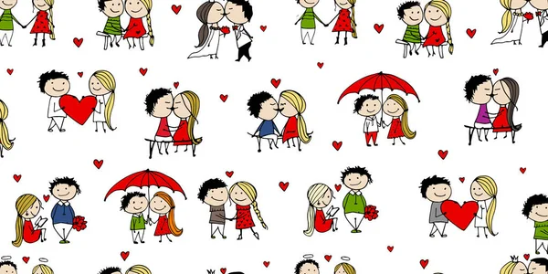 Pareja en el amor besos, patrón sin costura de San Valentín para su diseño — Vector de stock