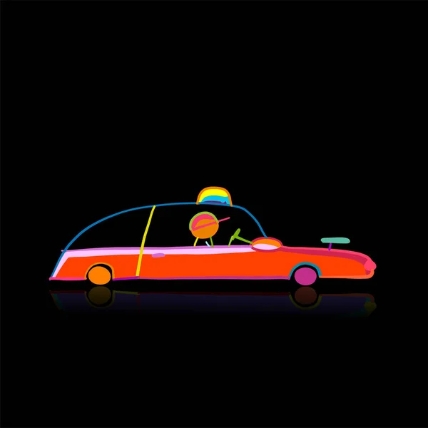 Retro taxi car, automobile. Urban transport. Vector modern flat line design illustration — 스톡 벡터