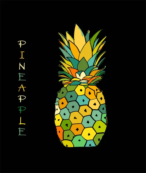 Ananas kolorowy, szkic do projektu — Wektor stockowy