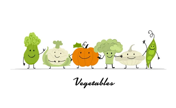 Graciosas verduras sonrientes, carácter para su diseño — Vector de stock