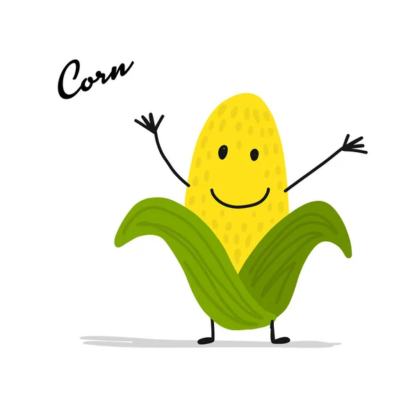Lustig lächelnder Mais, Charakter für Ihr Design — Stockvektor