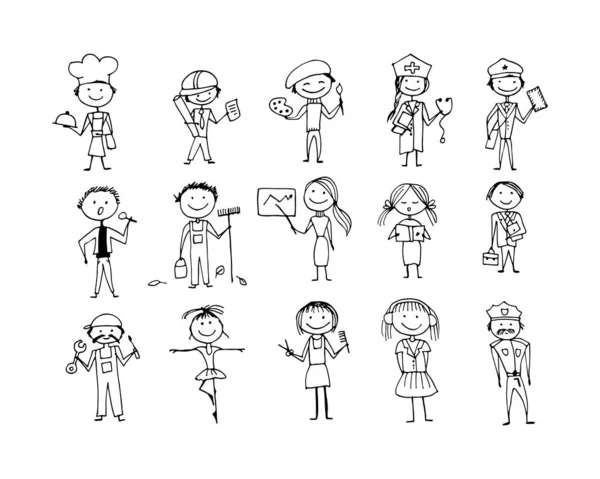 Profissão, people set, sketch for your design —  Vetores de Stock