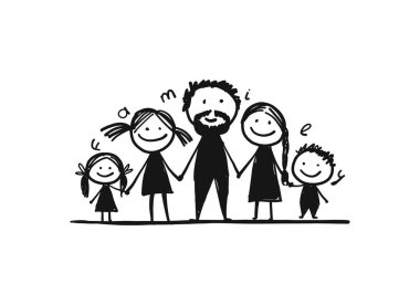 Mutlu aile birlikte, tasarım için çizim yapın.