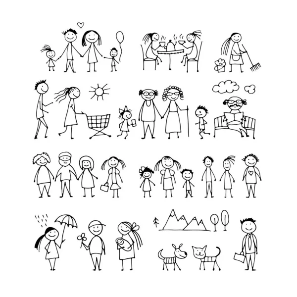 Family set, sketch for your design — Stock Vector