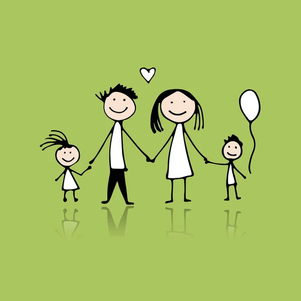 Ευτυχισμένη οικογένεια, σκίτσο για το σχέδιό σας — Διανυσματικό Αρχείο