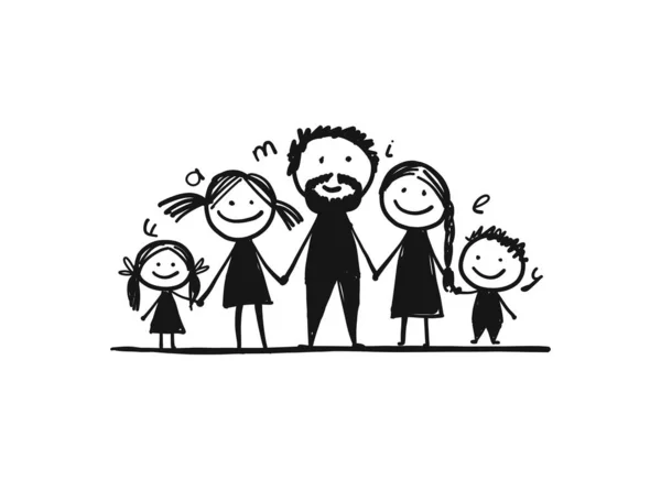 Happy family together, sketch for your design — Stock Vector