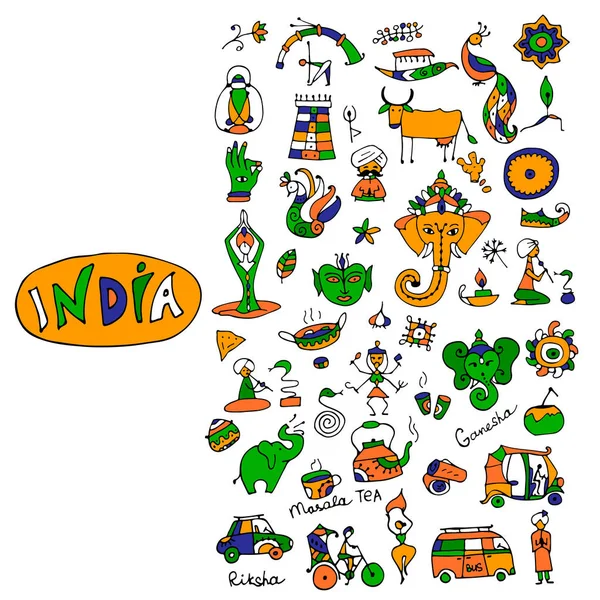 Índia, coleção de ícones. Esboço para o seu projeto — Vetor de Stock