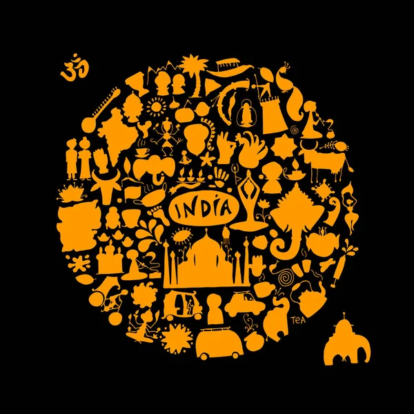 India, iconen collectie. Schets voor uw ontwerp — Stockvector