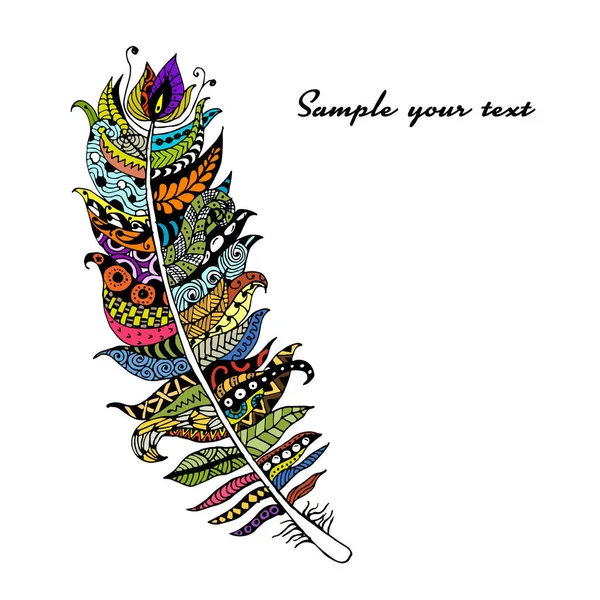 Art feather, zentangle style for your design — Stock Vector