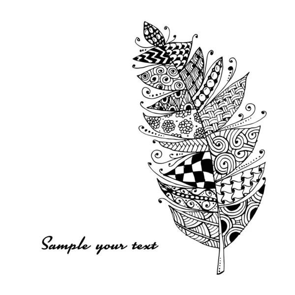 Art feather, zentangle style for your design — Stock Vector