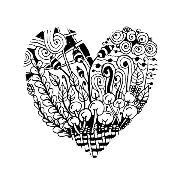 Zentangle forma di cuore, schizzo per il vostro disegno — Vettoriale Stock