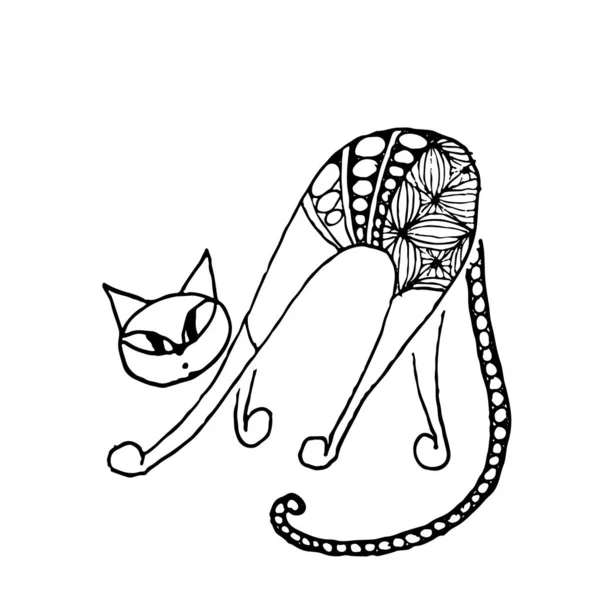 Gato preto, estilo zentangle para o seu design — Vetor de Stock