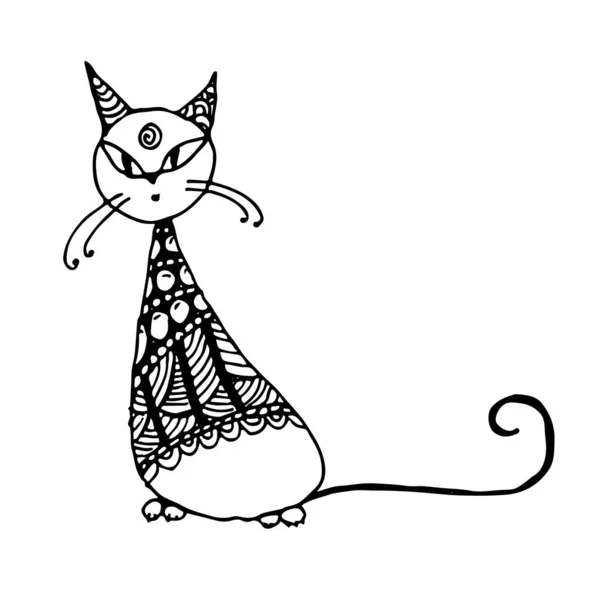 黑猫，zentangle 风格为您的设计 — 图库矢量图片