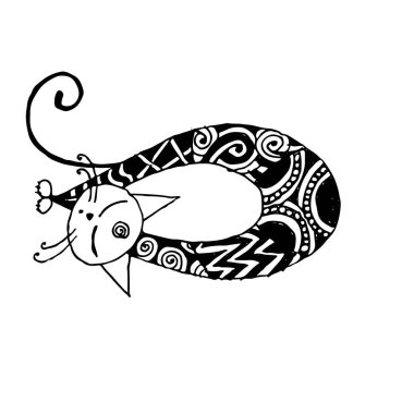 Kara kedi, zentangle tarzı tasarımınız için