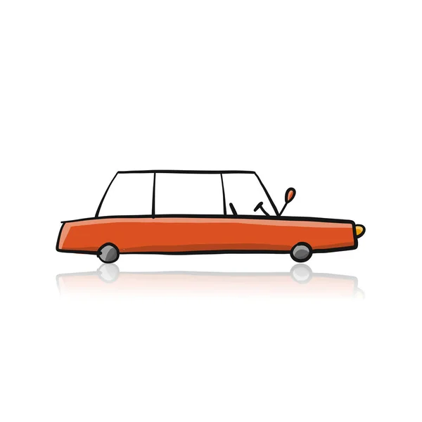 Retro rode auto, geïsoleerd op wit. Schets voor uw ontwerp — Stockvector