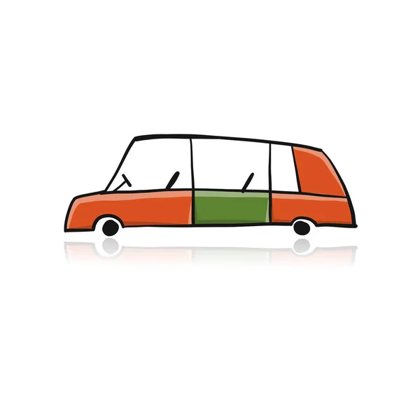 Coche rojo retro, aislado en blanco. Boceto para su diseño — Vector de stock