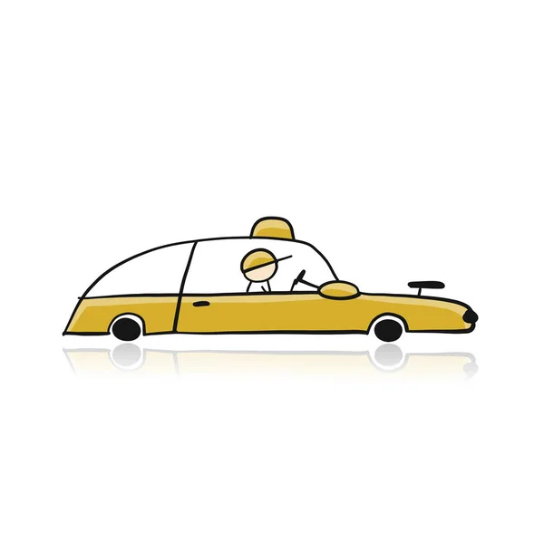 Carro de táxi retro amarelo, automóvel. Transporte urbano. Ilustração de design de linha plana moderna vetorial —  Vetores de Stock