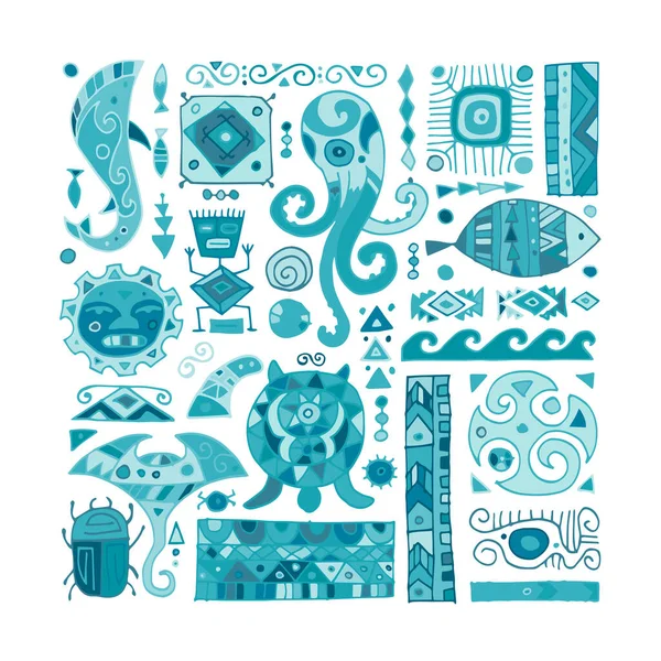 Ethnische handgefertigte Ornamente für Ihr Design. Polynesischer Stil — Stockvektor