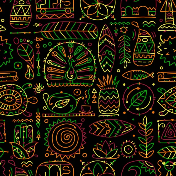 Voyage d'art Sri Lanka, motif tribal sans couture pour votre design — Image vectorielle