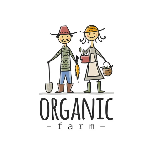 Farmers With Organic Vegetables For your Design. Harvest Festival. Agriculture. Organic farming eco concept. Fresh products, locally grown and organic food. Farmers Market. Family business. — Stock Vector