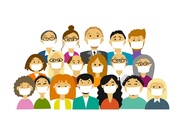 People wearing face masks, air pollution, contaminated air, world pollution. Group of business people wearing medical masks to prevent disease, flu, gas mask. Royalty Free Stock Illustrations