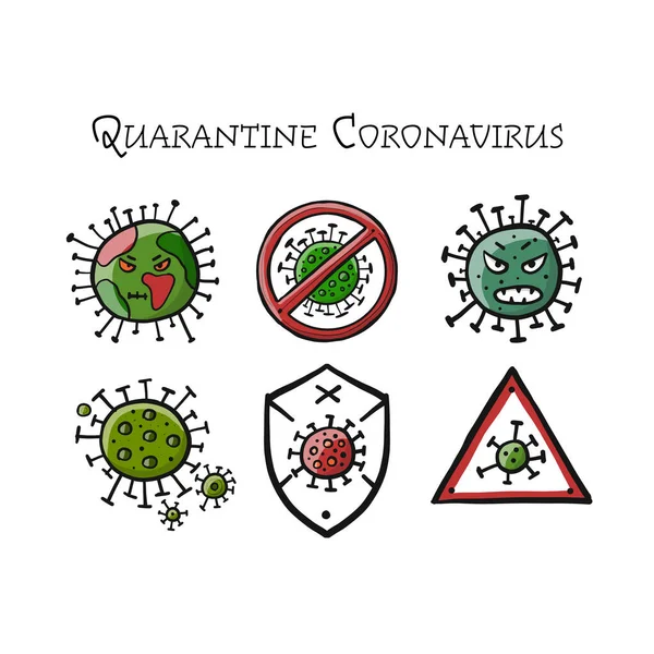 Coronavirus carantină, covid-19, Stop icoane set izolat pe alb — Vector de stoc