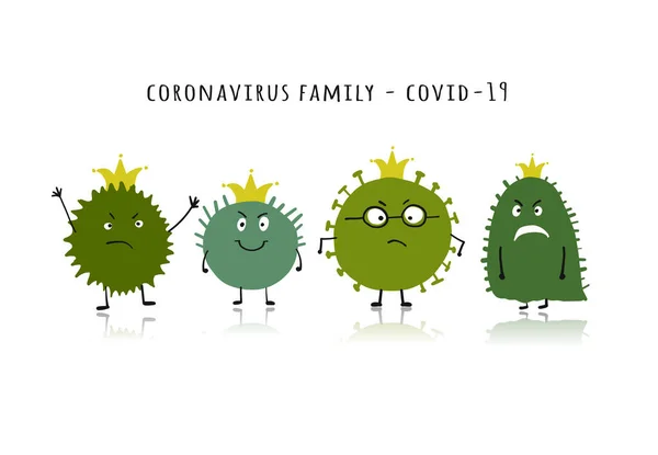 Familia Coronavirus, covid-19. Caracterul drăguț izolat pe alb — Vector de stoc