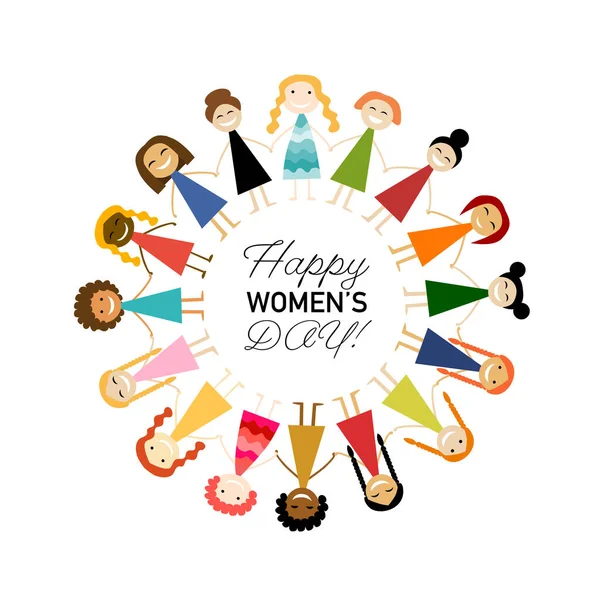 Giornata internazionale della donna. Illustrazione vettoriale con donne carine per la tua carta di design, poster, volantino e altro. Personaggi femminili — Vettoriale Stock